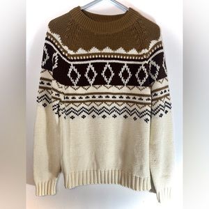 Vtg 70s Ski Sweater / Knit Pullover / Diamond Zig Zag Pattern size large